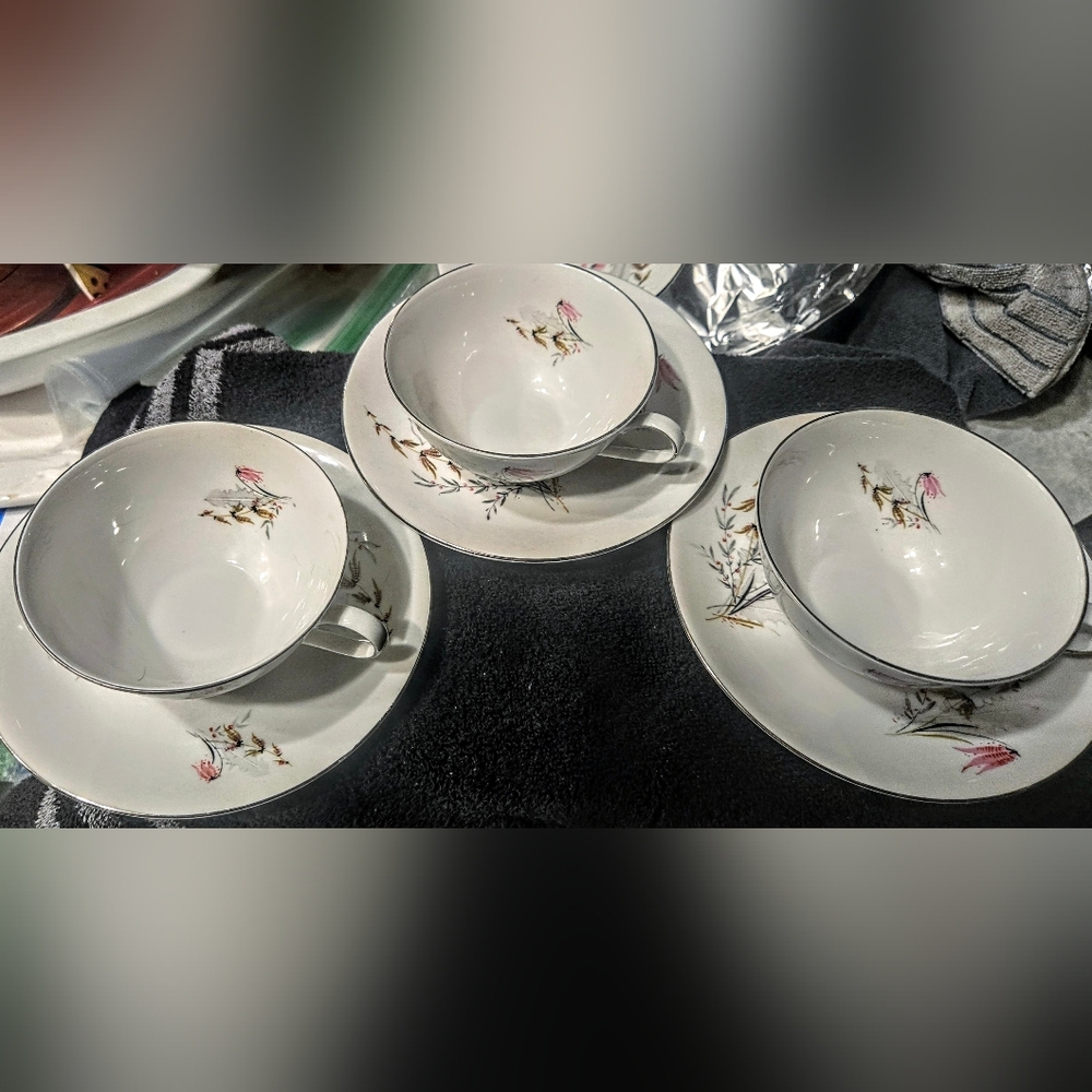 Vintage Royal Dutchess Mountain Bell Bavarian China footed cup  & 6" B&B plates